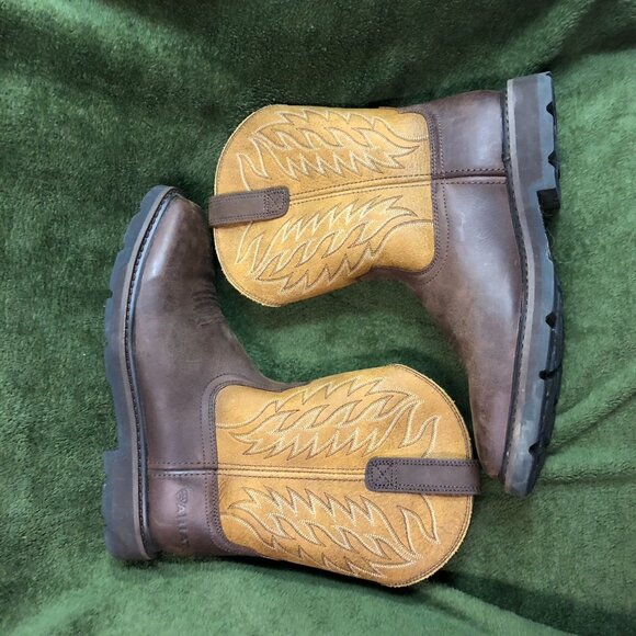 Ariat WorkHog Men's Western Pull-On Work Boots Square Toe Brown H₂O EH - Picture 8 of 16